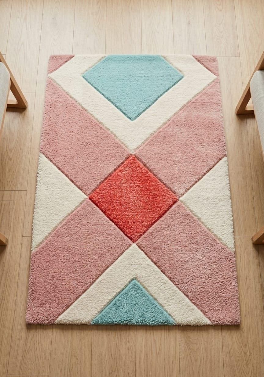 Hand Tufted Geometric Wool Rug, Modern Abstract Carpet, Custom Size – view 5