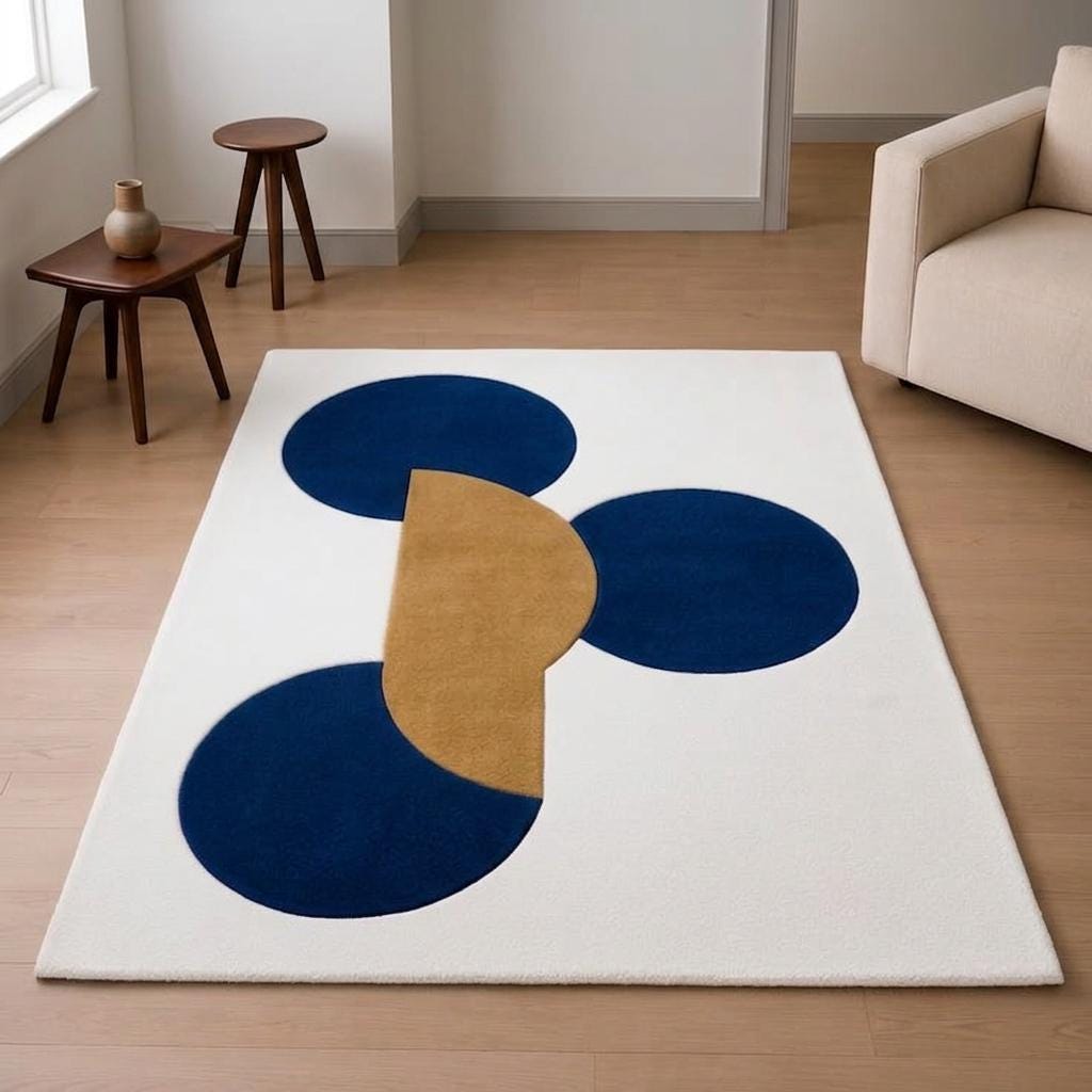 Hand Tufted Wool Rug, Abstract Modern Area Rug, Navy Blue Mustard Gold, Contemporary Carpet – view 1