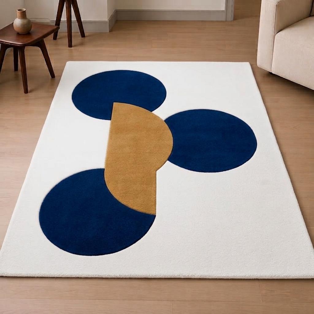 Hand Tufted Wool Rug, Abstract Modern Area Rug, Navy Blue Mustard Gold, Contemporary Carpet – view 2
