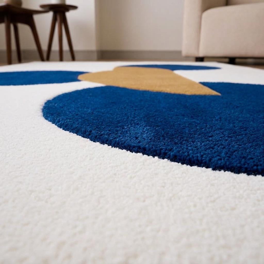 Hand Tufted Wool Rug, Abstract Modern Area Rug, Navy Blue Mustard Gold, Contemporary Carpet – view 3