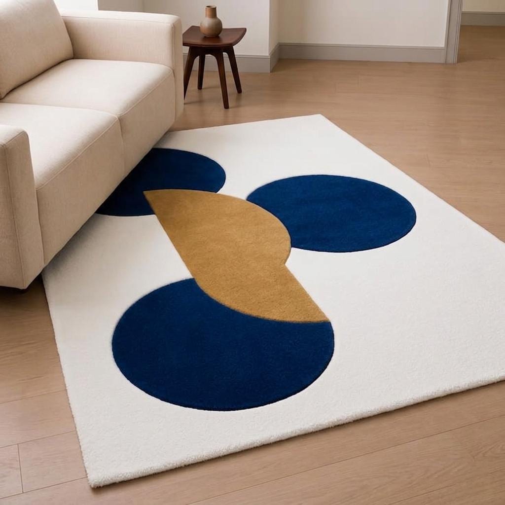 Hand Tufted Wool Rug, Abstract Modern Area Rug, Navy Blue Mustard Gold, Contemporary Carpet – view 4