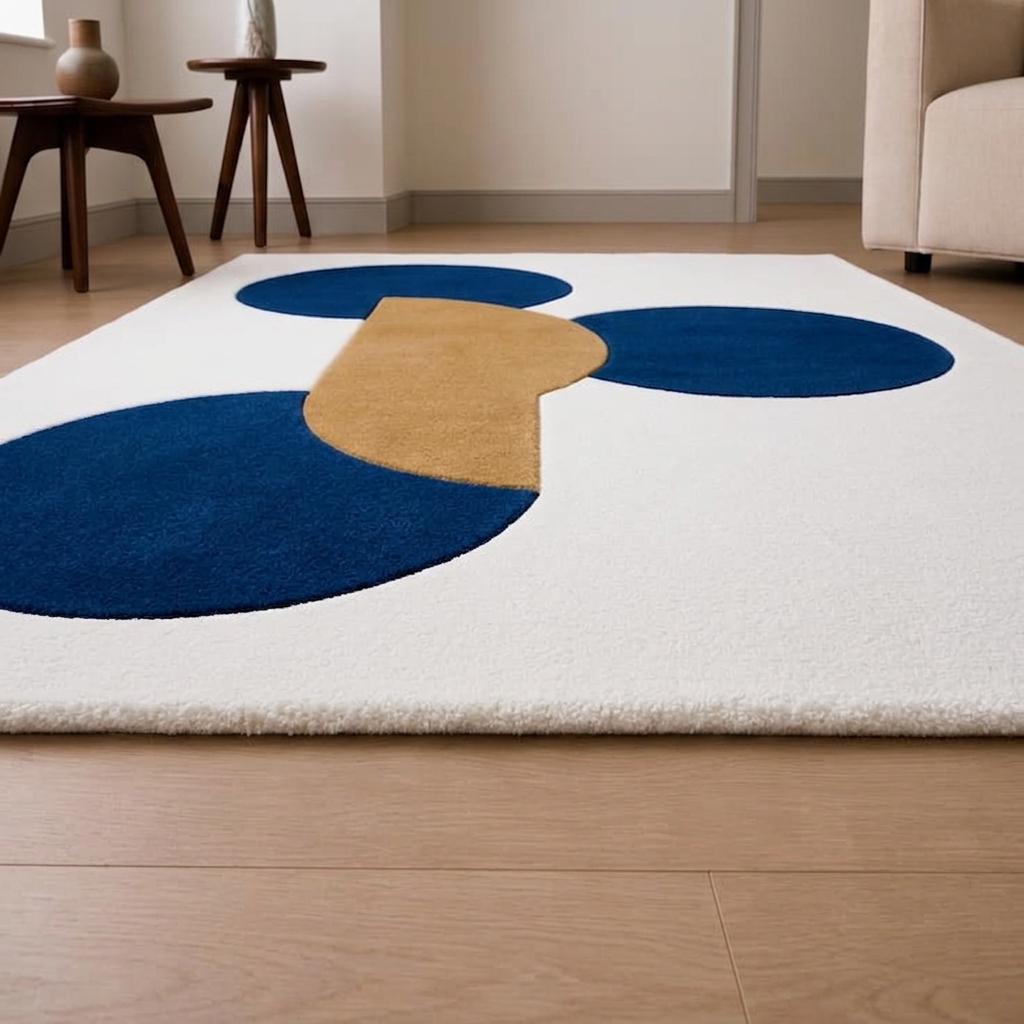 Hand Tufted Wool Rug, Abstract Modern Area Rug, Navy Blue Mustard Gold, Contemporary Carpet – view 7