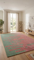 Hand Tufted Wool Rug, Abstract Wavy Area Rug, Pastel Pink Sage Green, Modern Carpet – view 1