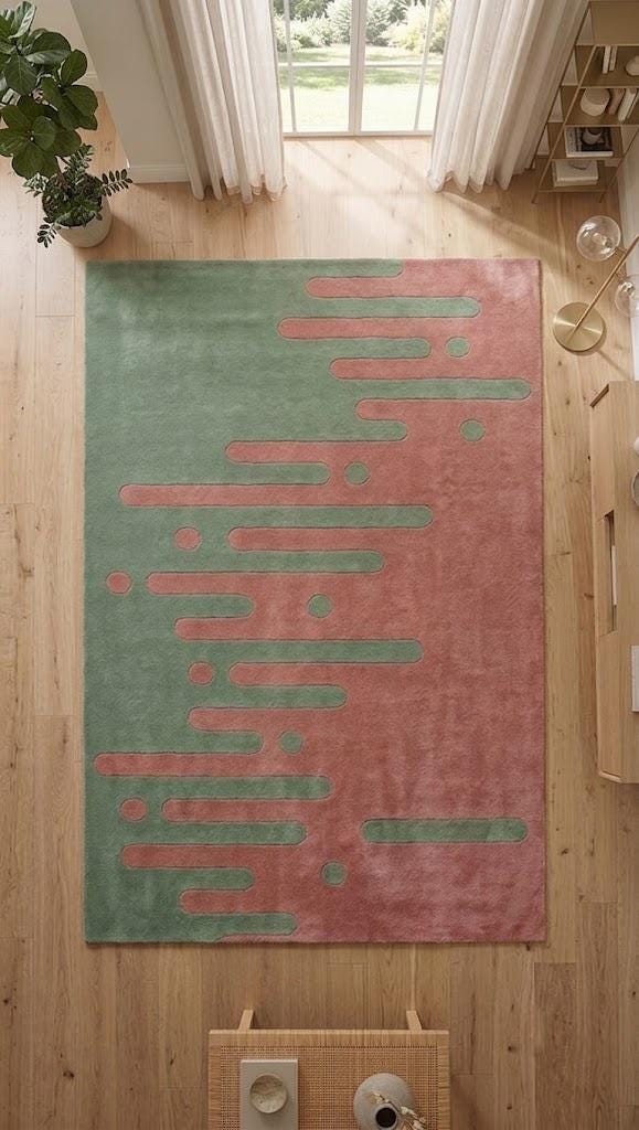 Hand Tufted Wool Rug, Abstract Wavy Area Rug, Pastel Pink Sage Green, Modern Carpet – view 3