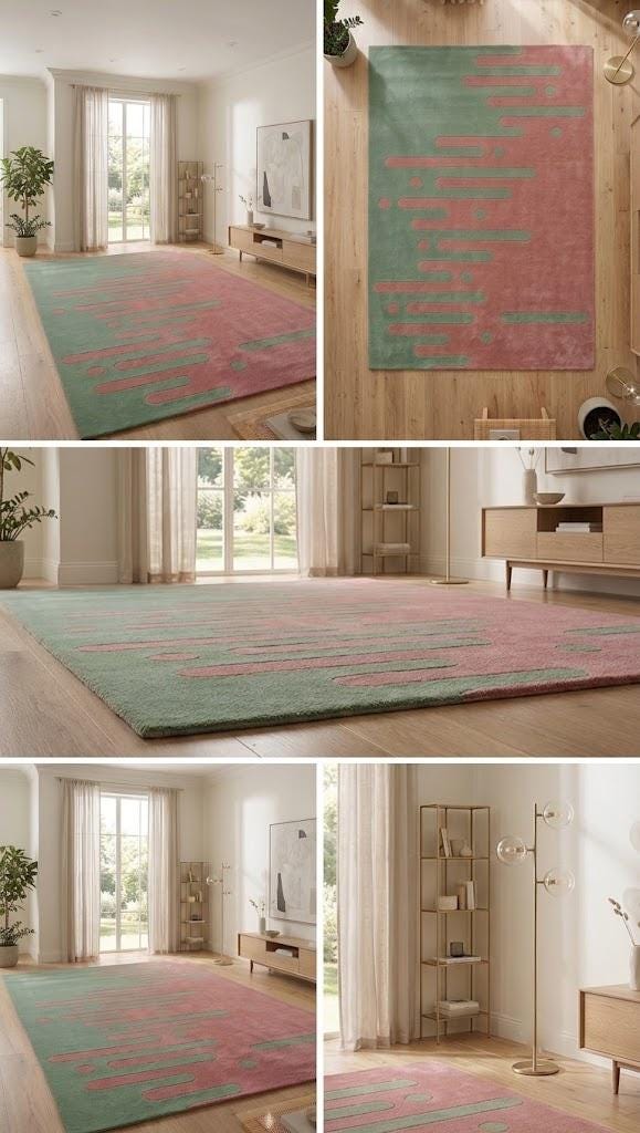 Hand Tufted Wool Rug, Abstract Wavy Area Rug, Pastel Pink Sage Green, Modern Carpet – view 4