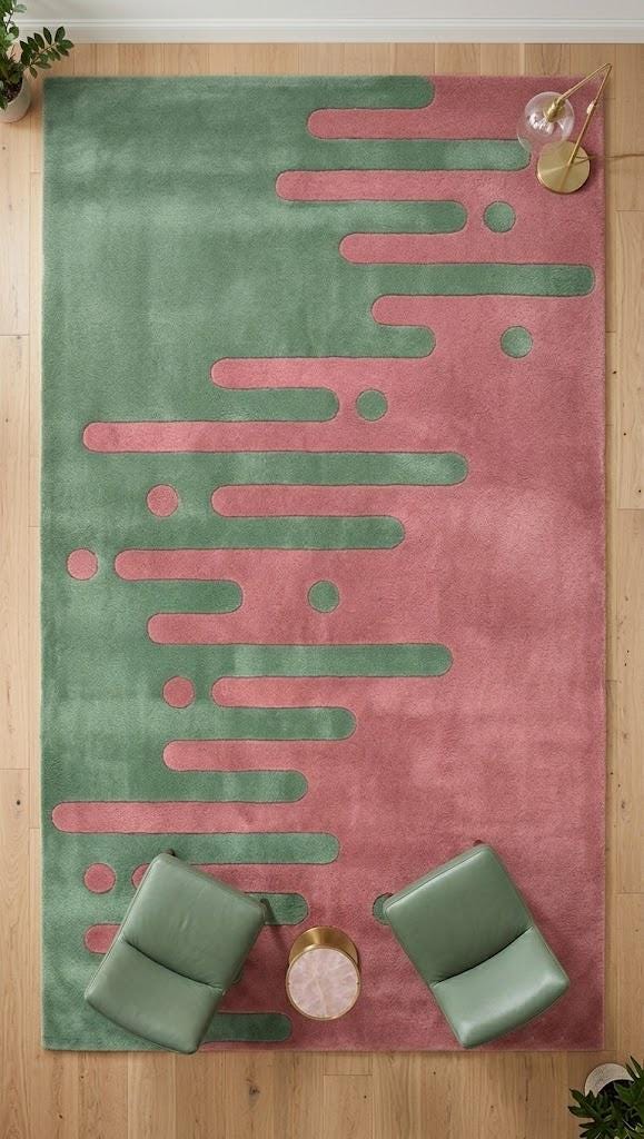 Hand Tufted Wool Rug, Abstract Wavy Area Rug, Pastel Pink Sage Green, Modern Carpet – view 5