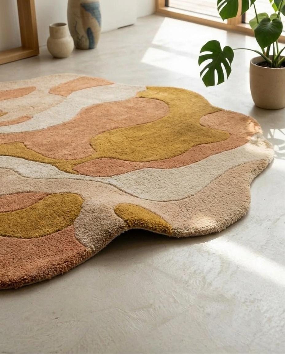 Earthy Sandstone Hand Tufted Wool Rug, Abstract Organic Area Carpet, Irregular Living Room Decor – view 2