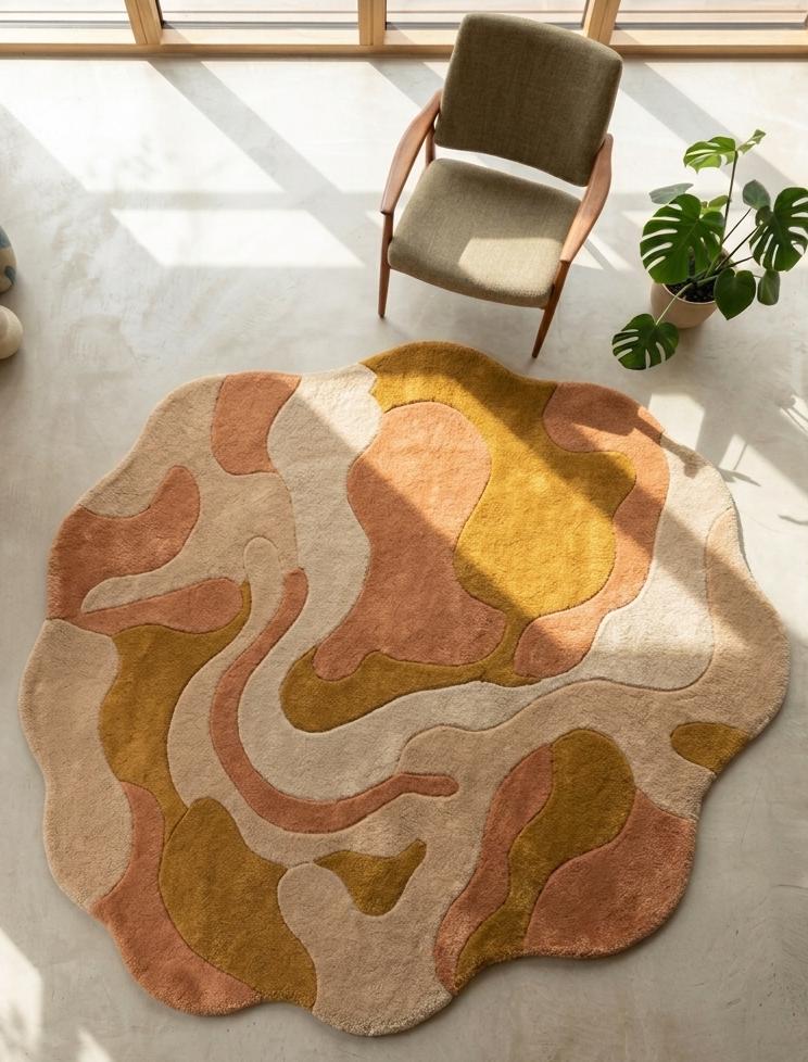 Earthy Sandstone Hand Tufted Wool Rug, Abstract Organic Area Carpet, Irregular Living Room Decor – view 4