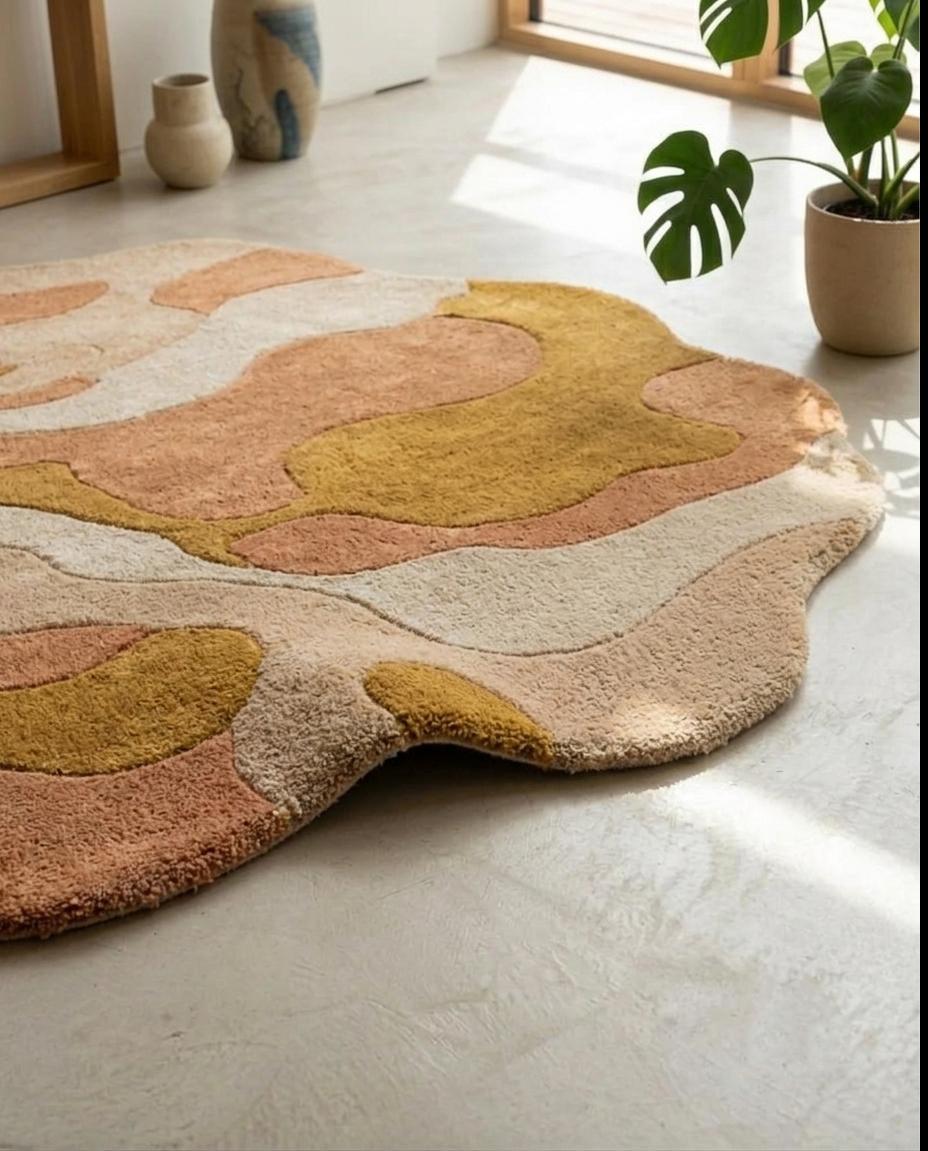 Earthy Sandstone Hand Tufted Wool Rug, Abstract Organic Area Carpet, Irregular Living Room Decor – view 5