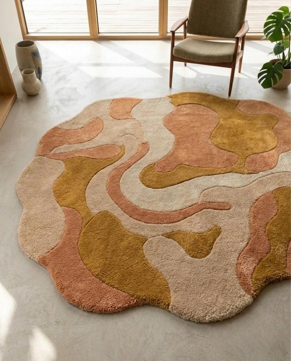Earthy Sandstone Hand Tufted Wool Rug, Abstract Organic Area Carpet, Irregular Living Room Decor – view 6