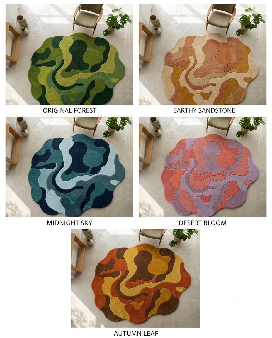 Earthy Sandstone Hand Tufted Wool Rug, Abstract Organic Area Carpet, Irregular Living Room Decor – view 8