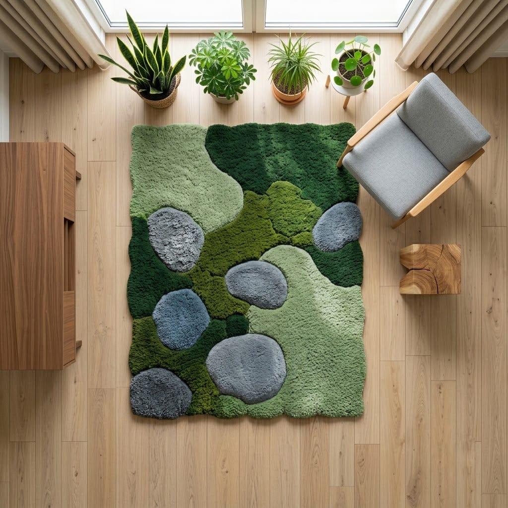 Hand Tufted Wool Rug, Organic Moss Pebble Design, Biophilic Scandinavian Decor – view 2