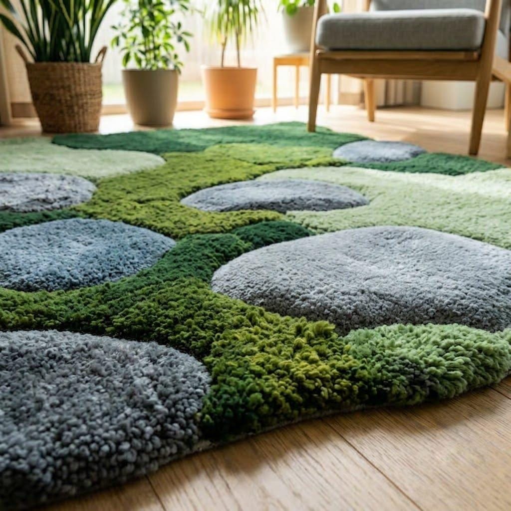 Hand Tufted Wool Rug, Organic Moss Pebble Design, Biophilic Scandinavian Decor – view 3