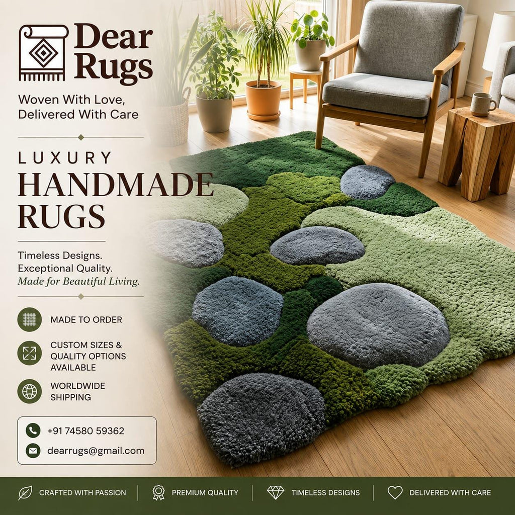 Hand Tufted Wool Rug, Organic Moss Pebble Design, Biophilic Scandinavian Decor – view 4