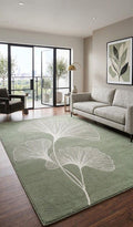 Sage Green Ginkgo Leaf Hand Tufted Wool Area Rug, Minimalist Nature Mat – view 1