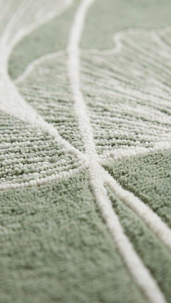 Sage Green Ginkgo Leaf Hand Tufted Wool Area Rug, Minimalist Nature Mat – view 4