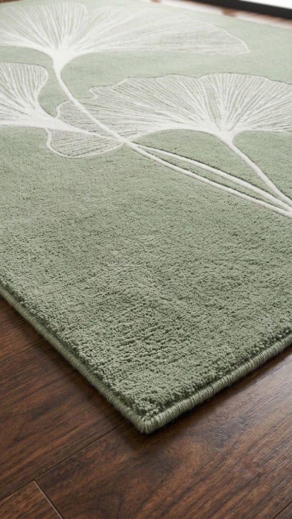 Sage Green Ginkgo Leaf Hand Tufted Wool Area Rug, Minimalist Nature Mat – view 7