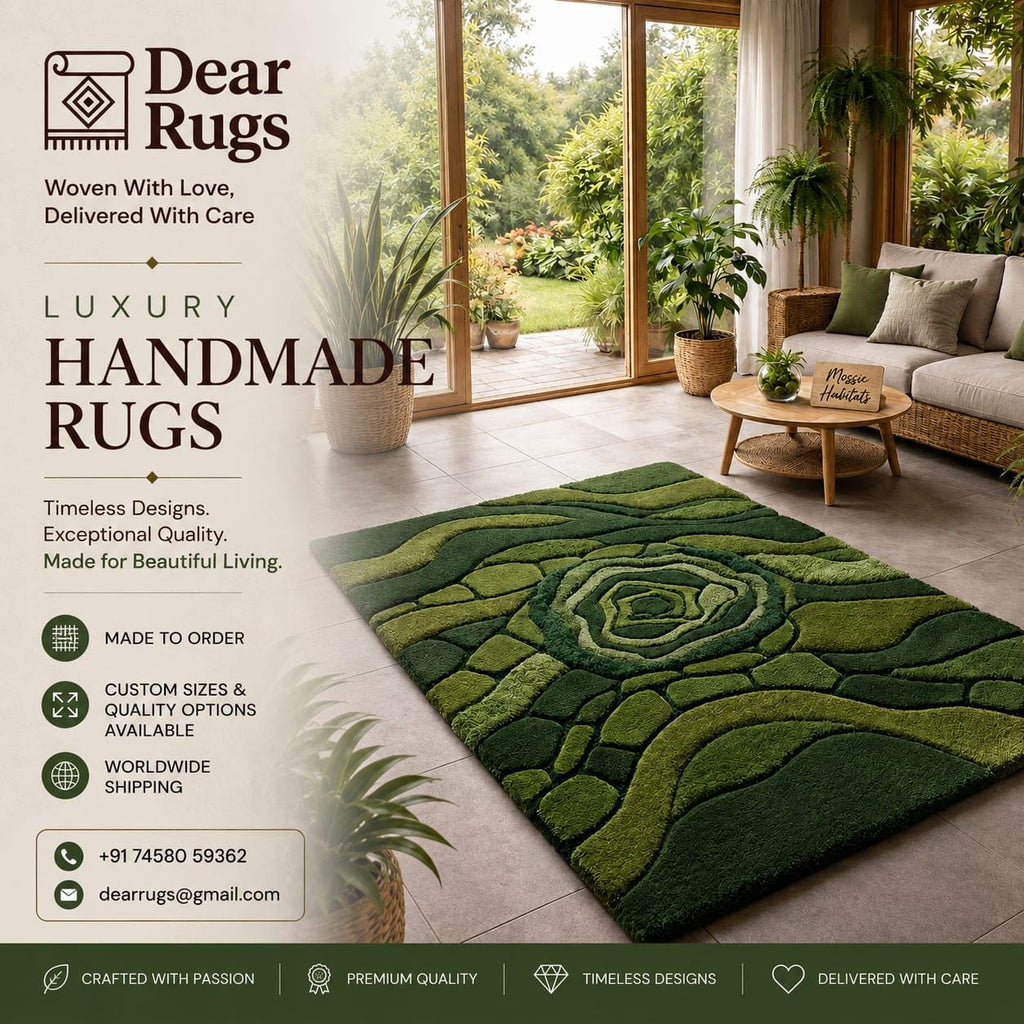 Organic Moss Pebble Hand Tufted Wool Rug, Green Abstract Biophilic Carpet – view 2