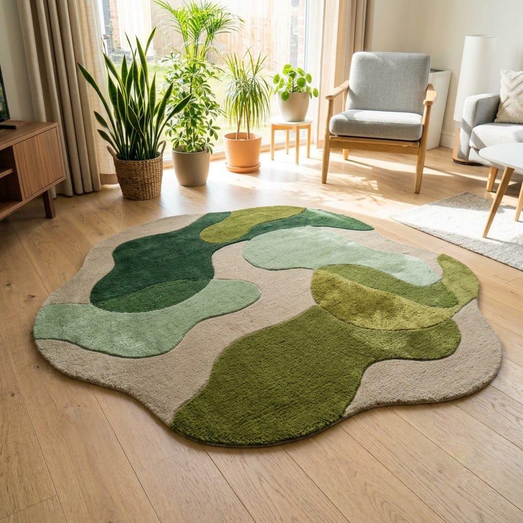 Organic Wool Abstract Rug, Hand Tufted Meadow Mat, Biophilic Decor – view 2