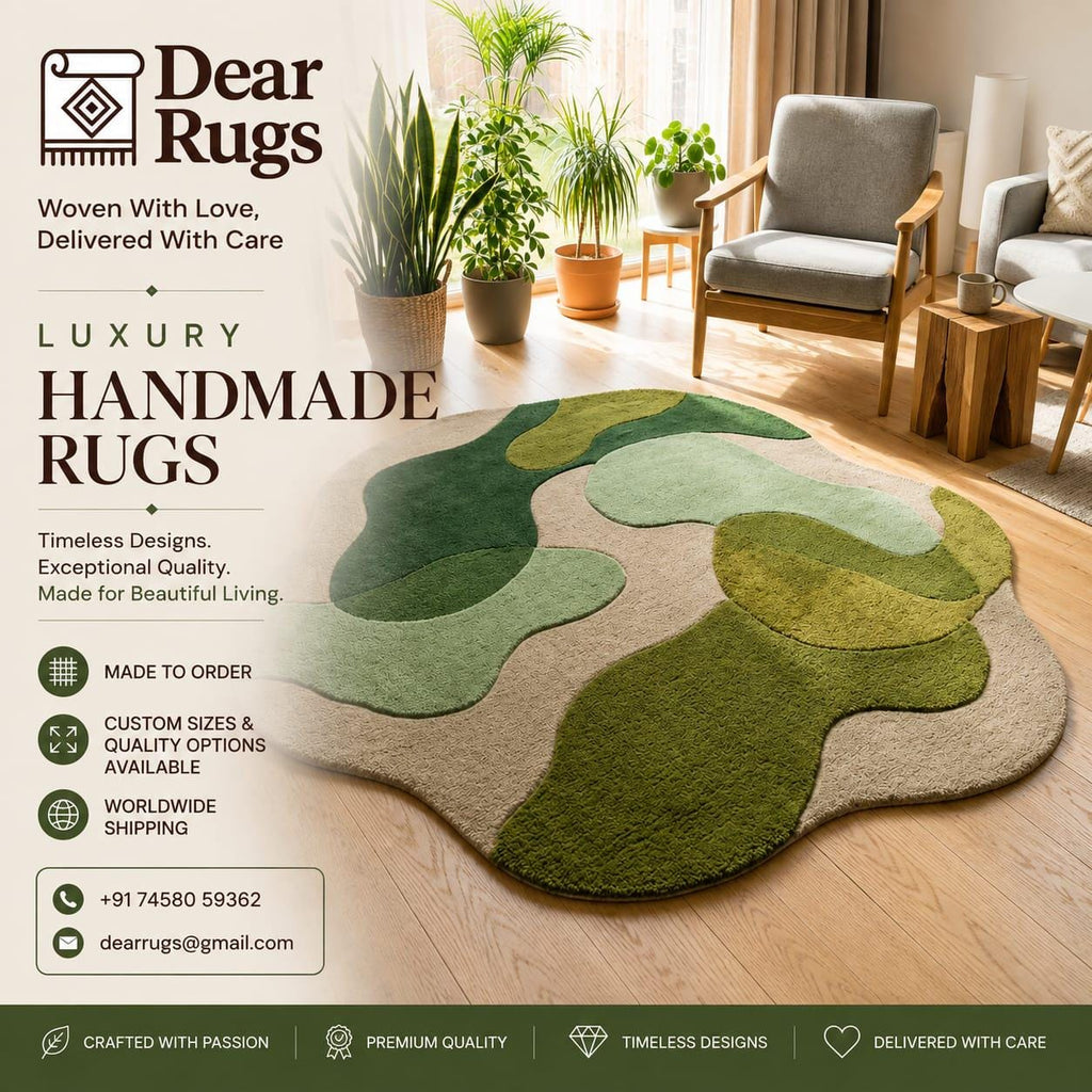Organic Wool Abstract Rug, Hand Tufted Meadow Mat, Biophilic Decor – view 3