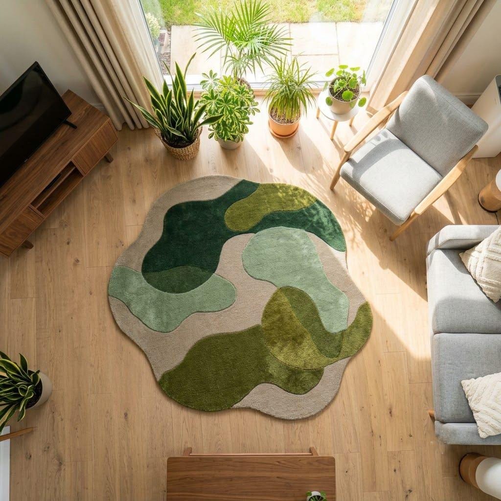 Organic Wool Abstract Rug, Hand Tufted Meadow Mat, Biophilic Decor – view 4