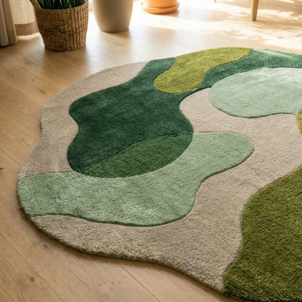 Organic Wool Abstract Rug, Hand Tufted Meadow Mat, Biophilic Decor – view 5