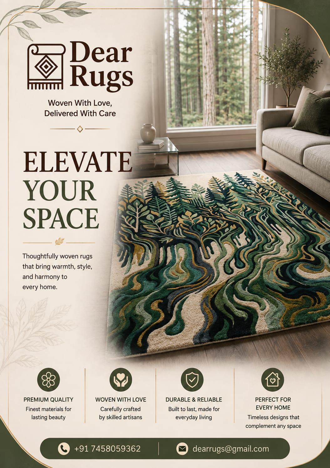 Woodland Stream Hand Tufted Wool Area Rug, Evergreen Forest Nature Carpet – view 2