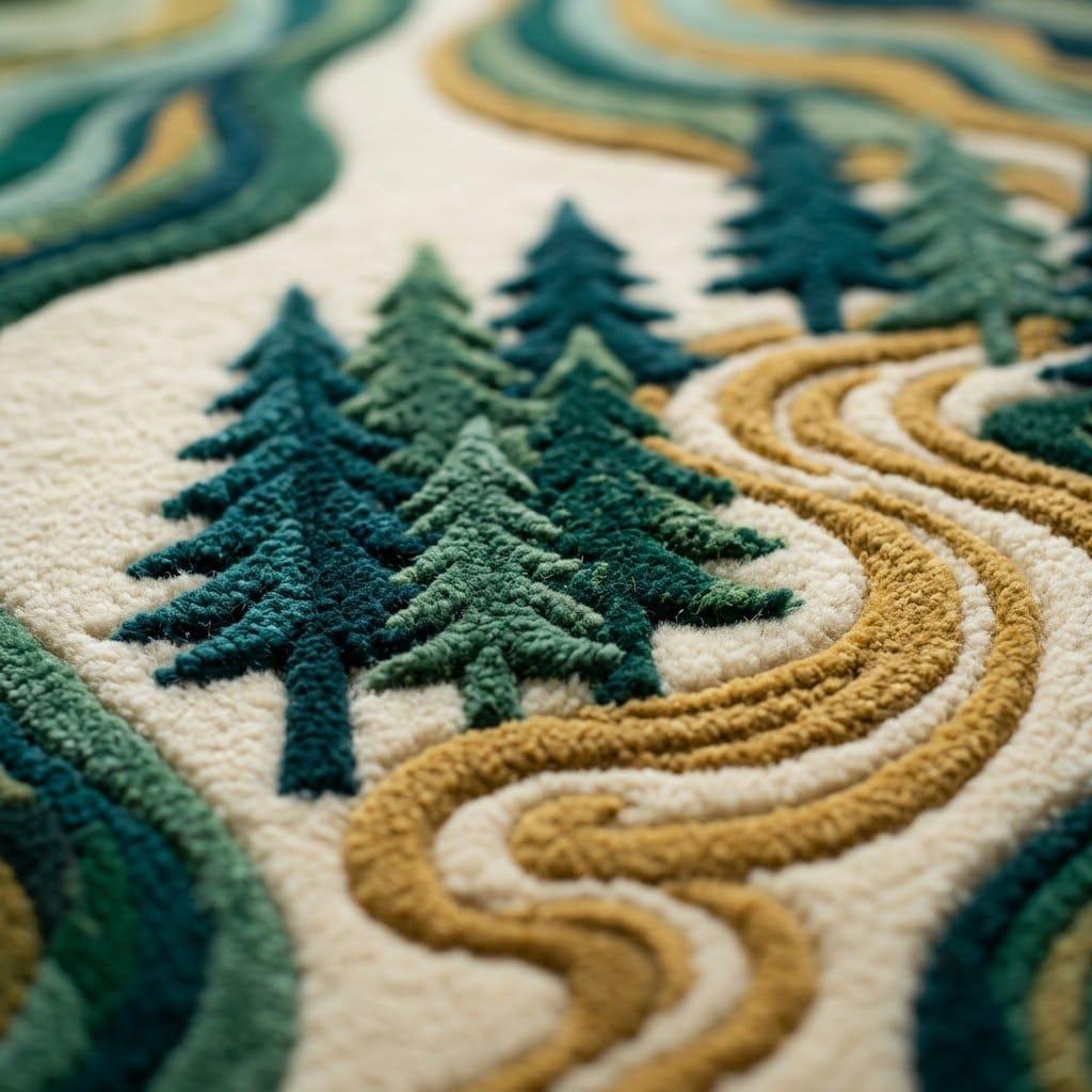 Woodland Stream Hand Tufted Wool Area Rug, Evergreen Forest Nature Carpet – view 7