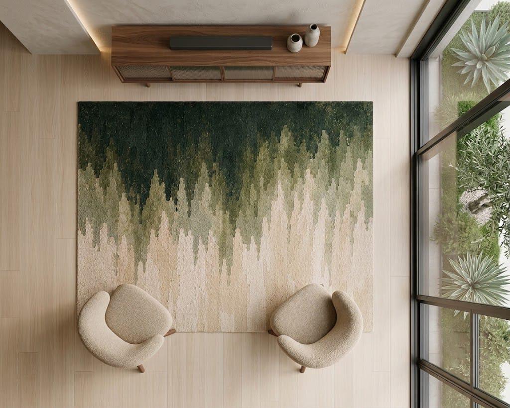 Hand Tufted Wool Area Rug, Forest Canopy Abstract Carpet, Nature Decor – main view