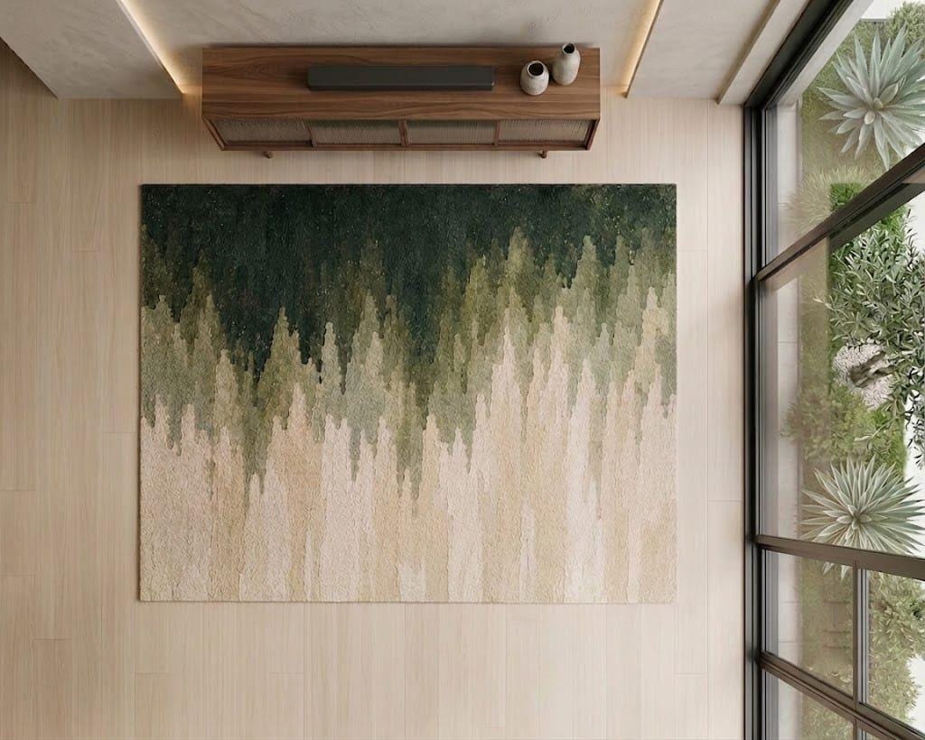 Hand Tufted Wool Area Rug, Forest Canopy Abstract Carpet, Nature Decor – view 2