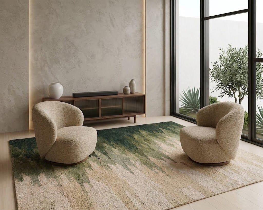 Hand Tufted Wool Area Rug, Forest Canopy Abstract Carpet, Nature Decor – view 3