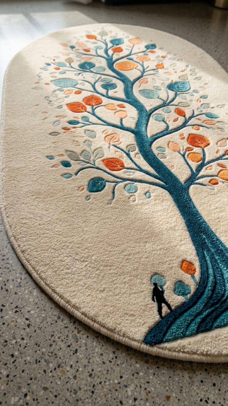 Hand Tufted Wool Area Rug, Tree of Life Botanical Design, Oval Shape Carpet – view 5