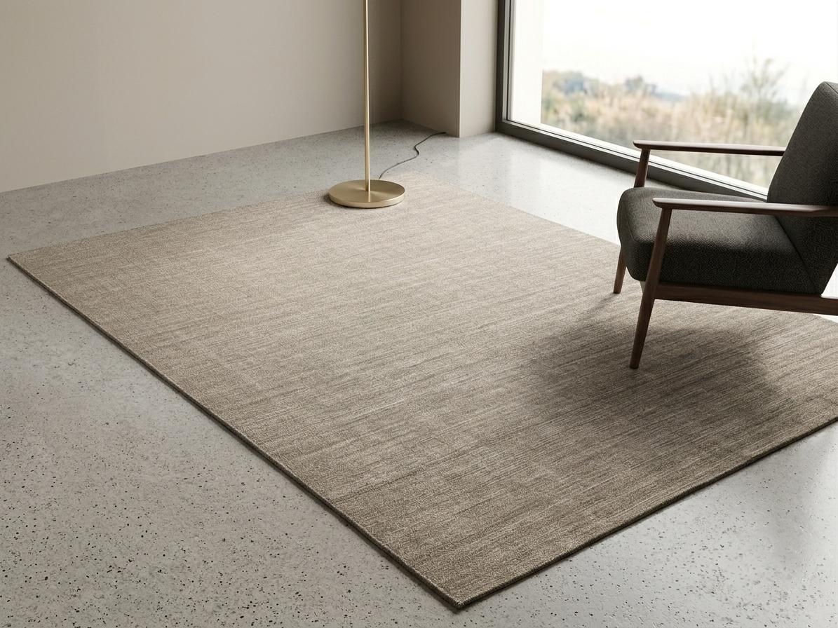 Hand woven Wool Area Rug, Beige Textured Mat, Scandinavian Japandi Carpet – main view