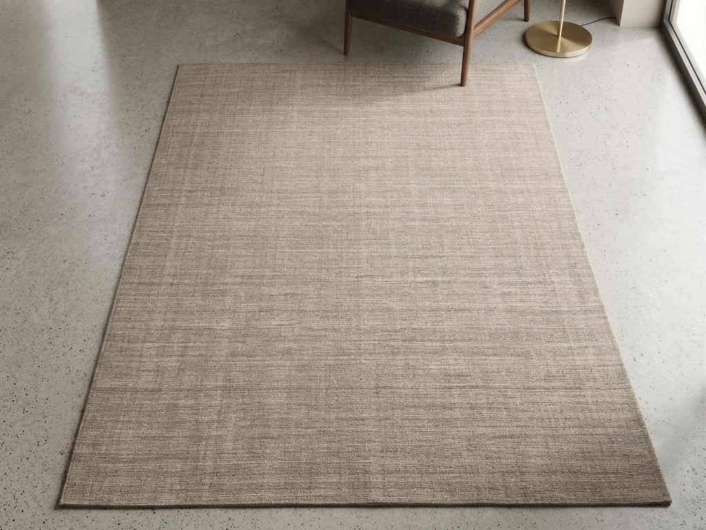 Hand woven Wool Area Rug, Beige Textured Mat, Scandinavian Japandi Carpet – view 3