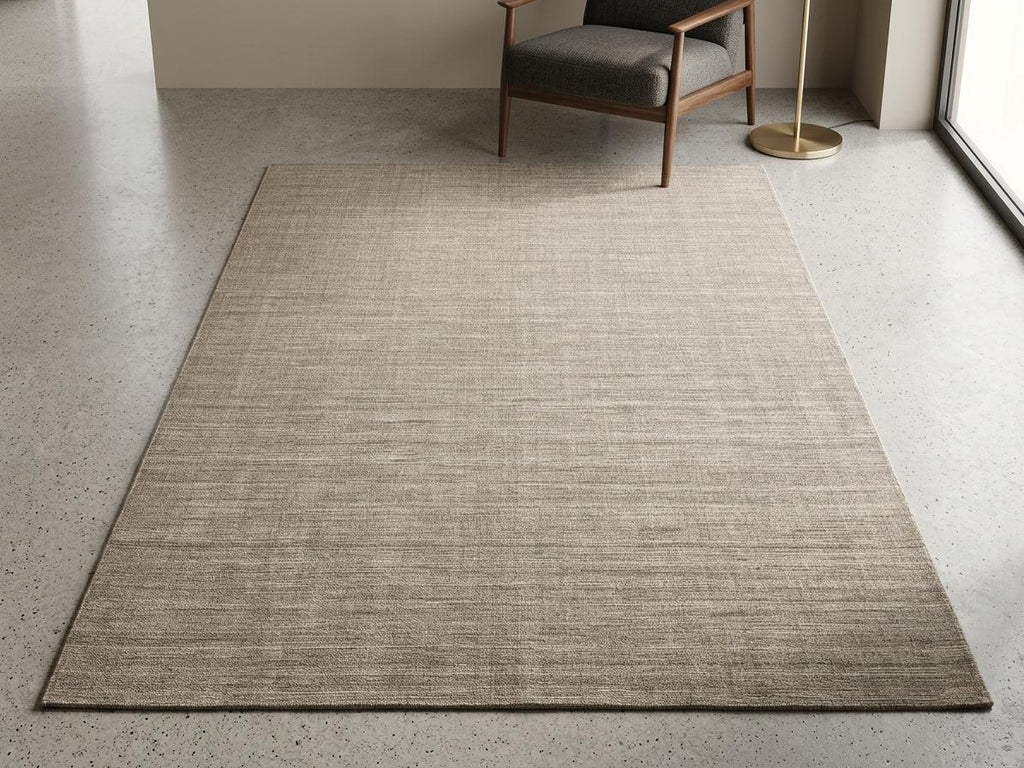 Hand woven Wool Area Rug, Beige Textured Mat, Scandinavian Japandi Carpet – view 4