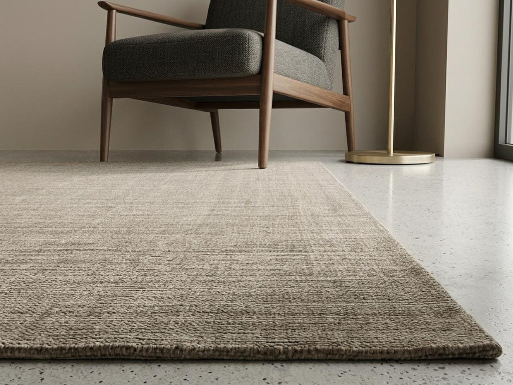 Hand woven Wool Area Rug, Beige Textured Mat, Scandinavian Japandi Carpet – view 5