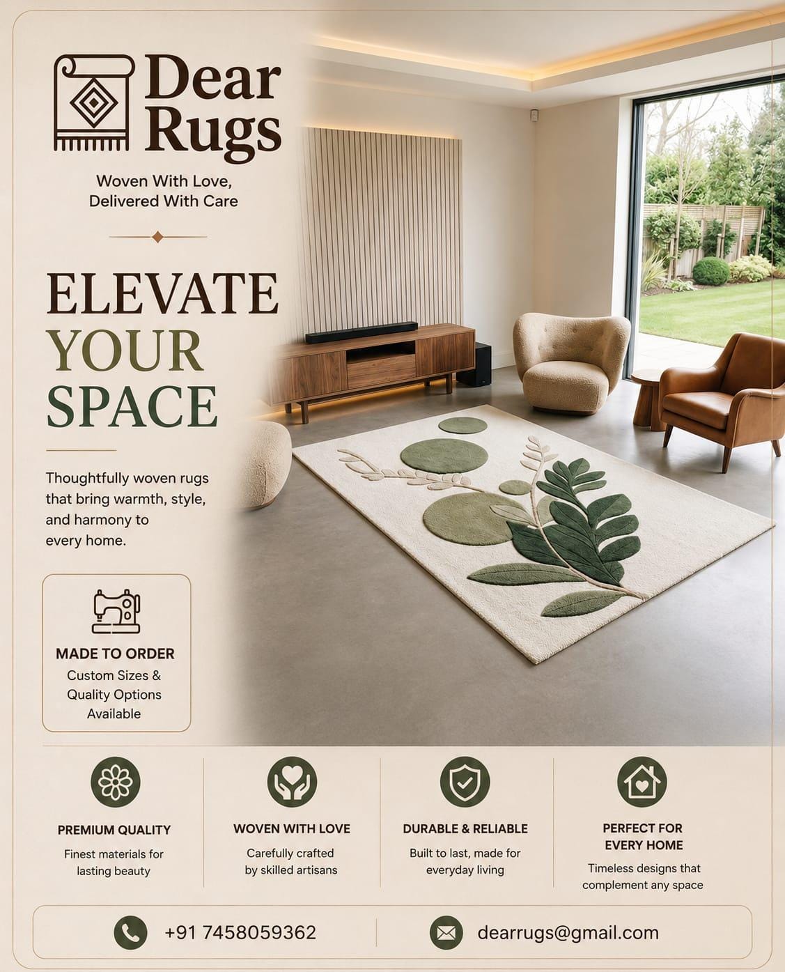 Hand Tufted Wool Botanical Area Rug – Sage Green Leaf Nature Carpet – view 2