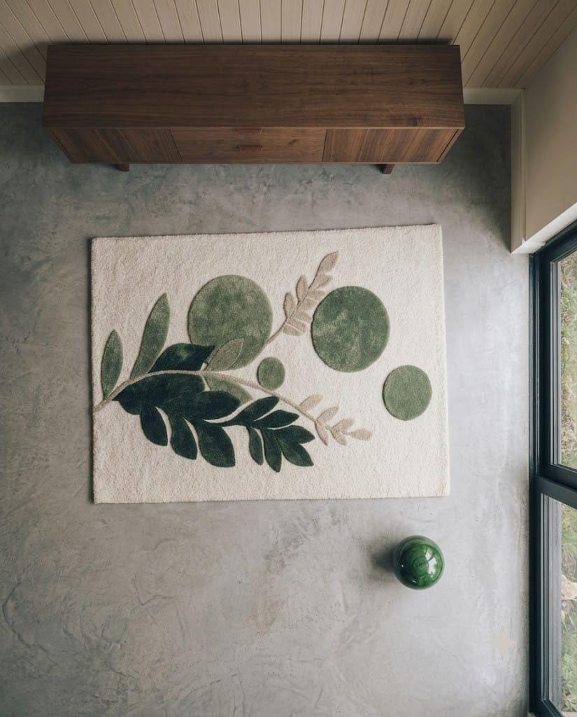 Hand Tufted Wool Botanical Area Rug – Sage Green Leaf Nature Carpet – view 4