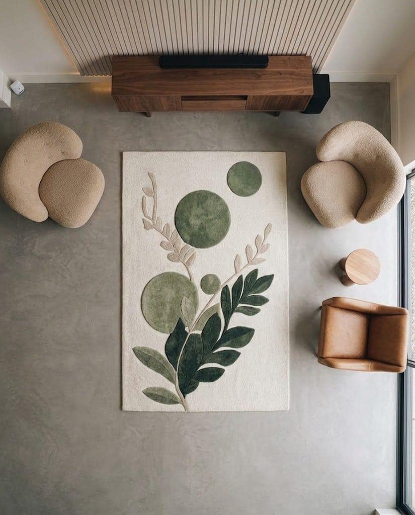 Hand Tufted Wool Botanical Area Rug – Sage Green Leaf Nature Carpet – view 6