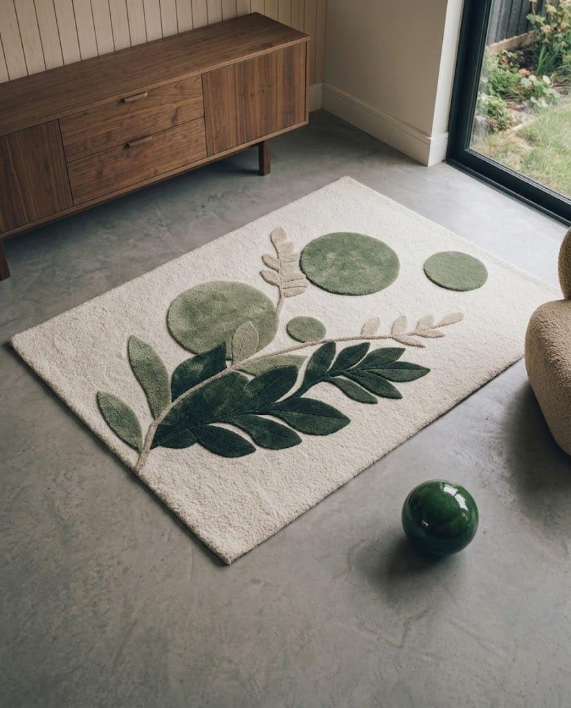 Hand Tufted Wool Botanical Area Rug – Sage Green Leaf Nature Carpet – view 8