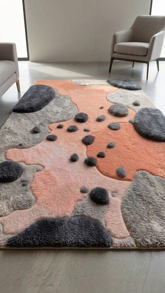 Hand Tufted Wool Rug | Organic Pebble Abstract Design, Plush Living Room Carpet – view 2