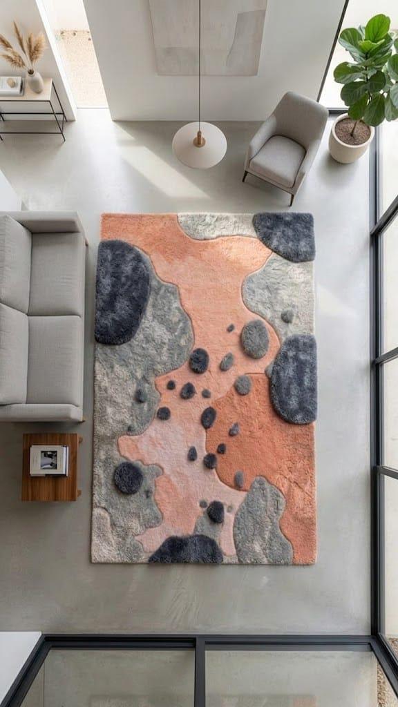 Hand Tufted Wool Rug | Organic Pebble Abstract Design, Plush Living Room Carpet – view 7