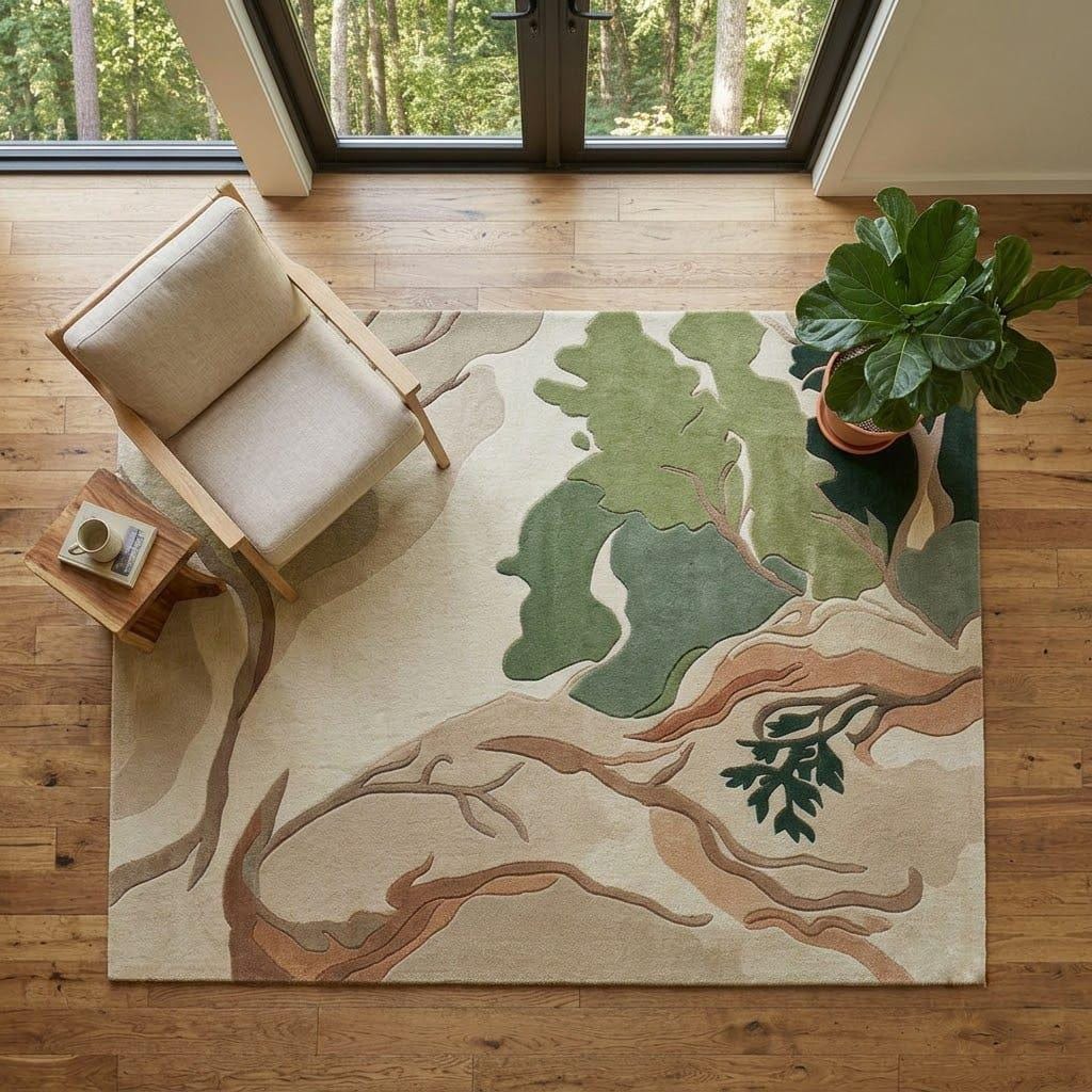 Hand-Tufted Wool Area Rug, Abstract Forest Tree Scandinavian Carpet – main view