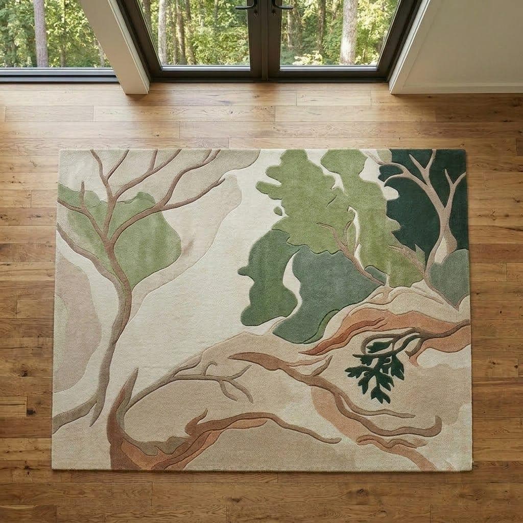 Hand-Tufted Wool Area Rug, Abstract Forest Tree Scandinavian Carpet – view 2