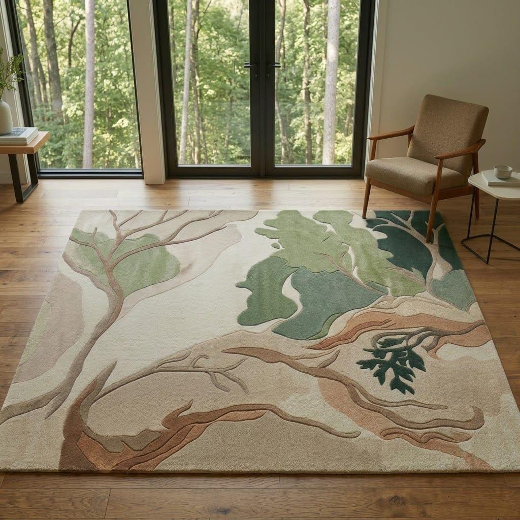 Hand-Tufted Wool Area Rug, Abstract Forest Tree Scandinavian Carpet – view 3
