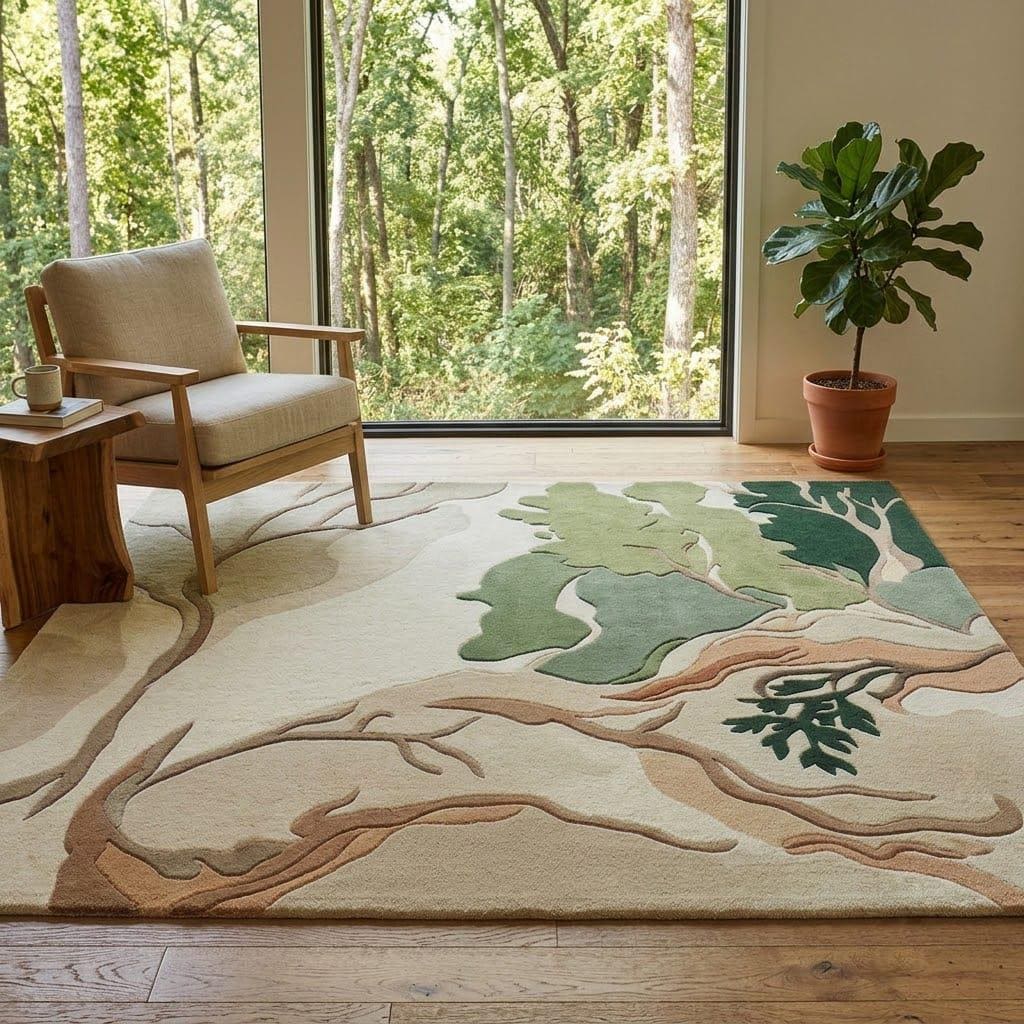 Hand-Tufted Wool Area Rug, Abstract Forest Tree Scandinavian Carpet – view 4