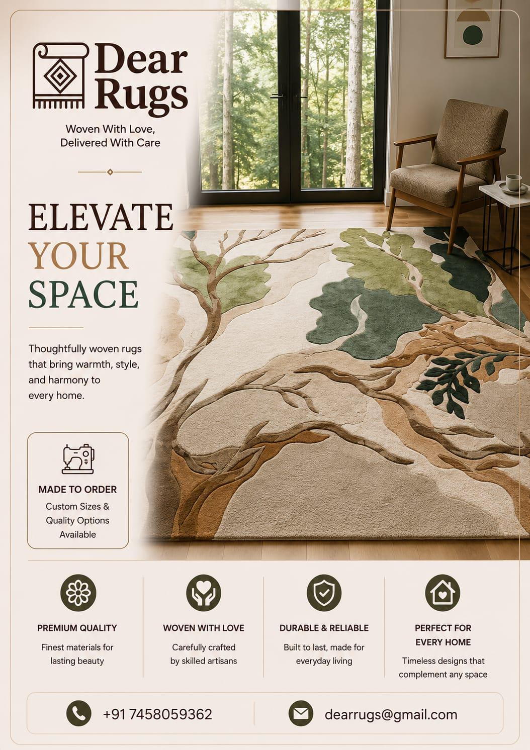 Hand-Tufted Wool Area Rug, Abstract Forest Tree Scandinavian Carpet – view 5