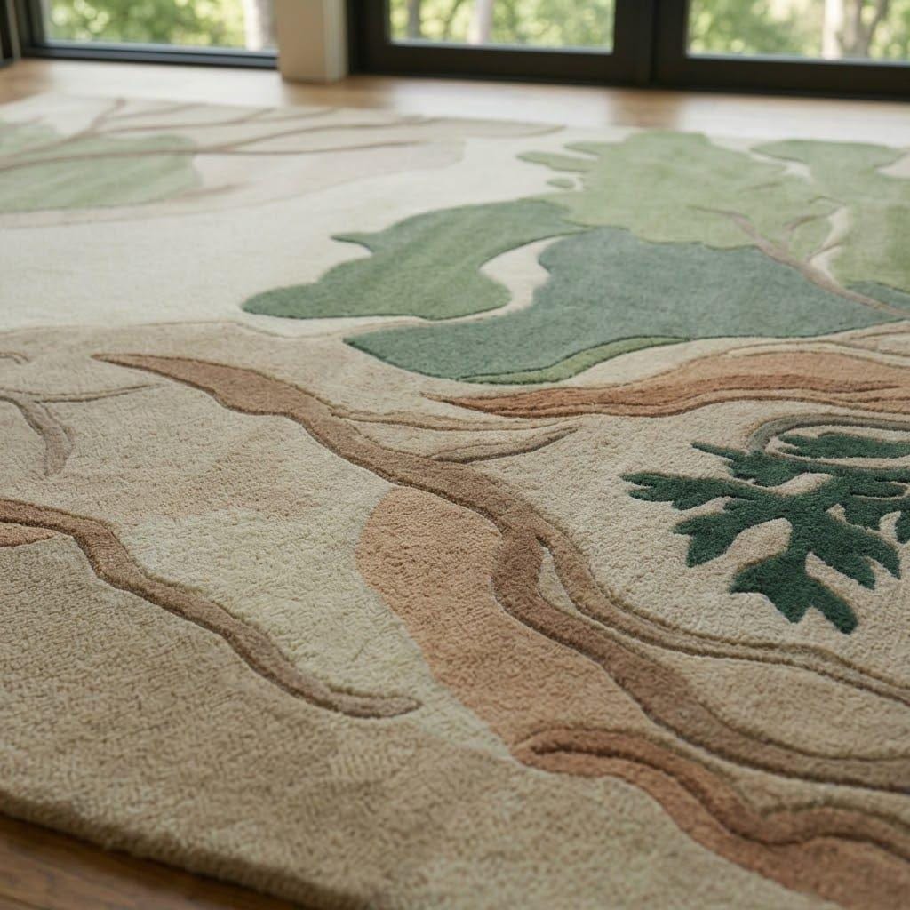 Hand-Tufted Wool Area Rug, Abstract Forest Tree Scandinavian Carpet – view 6