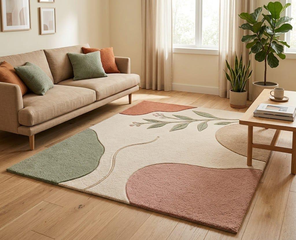 Hand-Tufted Wool Abstract Botanical Rug, Scandinavian Organic Modern Area Mat – main view
