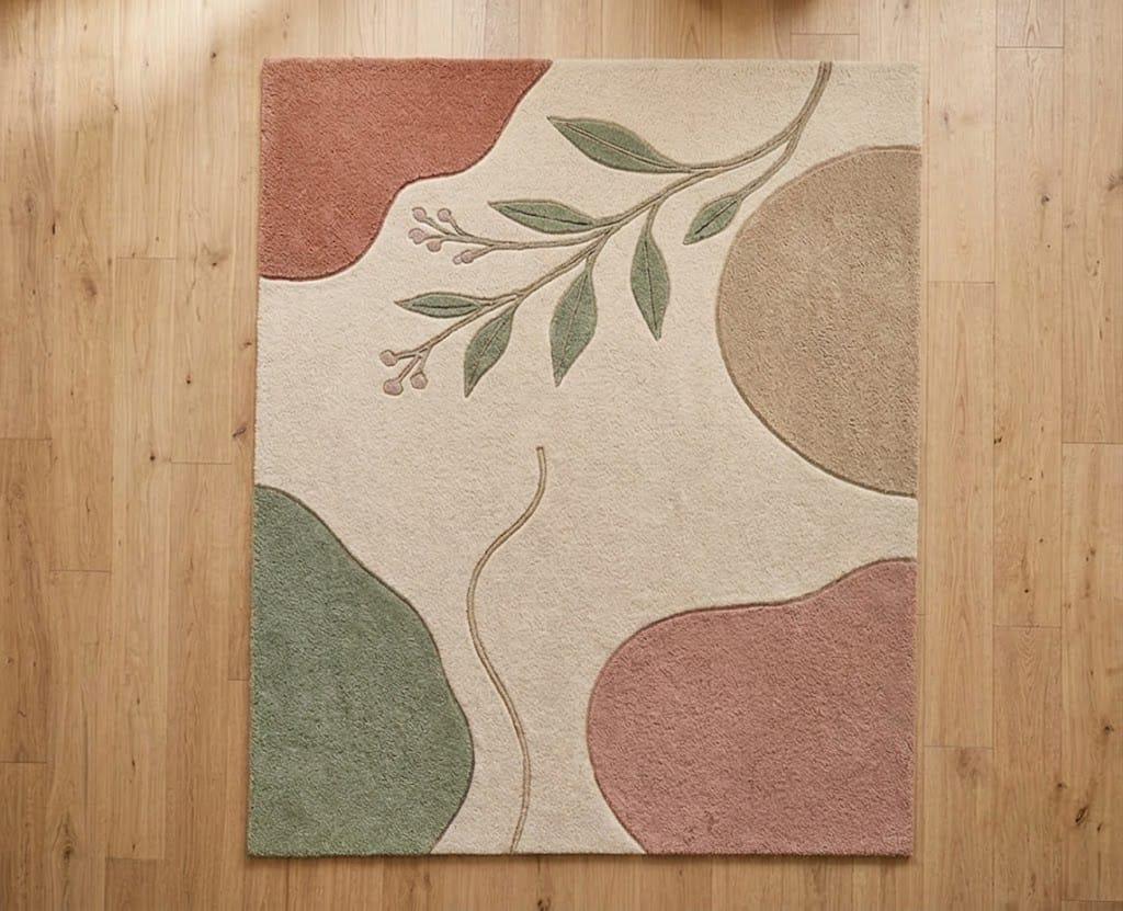 Hand-Tufted Wool Abstract Botanical Rug, Scandinavian Organic Modern Area Mat – view 2